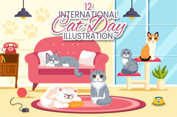 12 International Cat Day Illustration