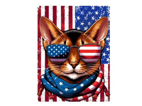 Abyssinian Cat 4th of July USA Flag