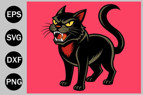 Angry Black Cat Side Profile Head In