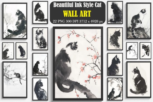Beautiful Ink Style Cat Wall Art