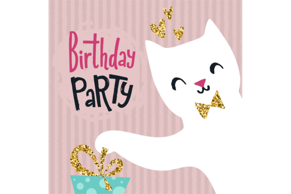 Birthday Party Invitation with Cute Cat