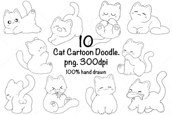 Cat Cartoon. Hand Drawn