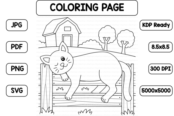 Cat Farm Animal Coloring Page for Kids