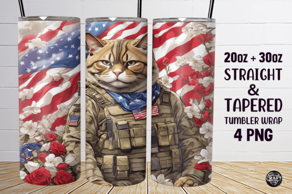 Cat in Military 4th of July Tumbler Wrap