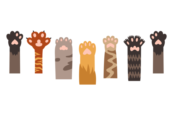 Cat Paw Set. Cute Various Fur Legs