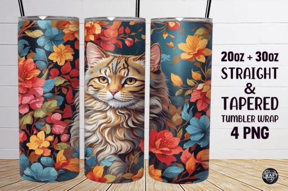 Cat with Floral Tumbler Wrap Sublimation