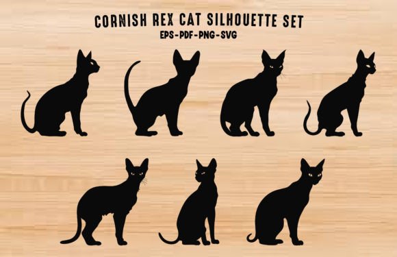 Cornish Rex Cat Silhouettes Vector Set