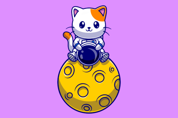 Cute Astronaut Cat Sitting on Moon