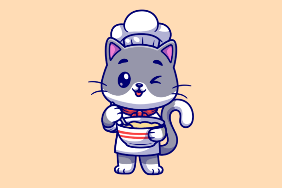 Cute Cat Chef Cooking Cartoon
