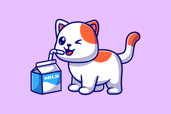 Cute Cat Drink Milk Cartoon Illustration