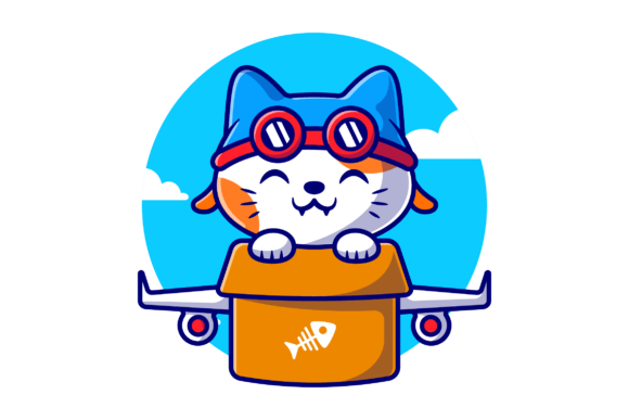 Cute Cat Flight with Cardboard Plane