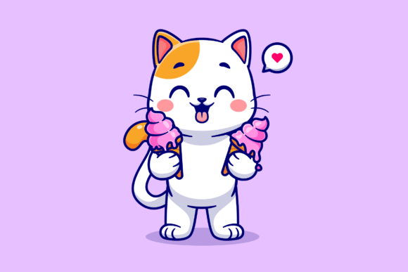 Cute Cat Holding Ice Cream Cartoon