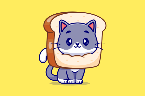 Cute Cat in Bread Cartoon Illustration