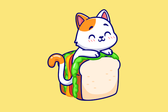 Cute Cat in Sandwich Cartoon