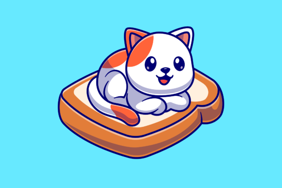 Cute Cat Lay on Bread Cartoon
