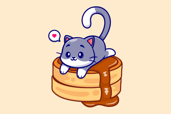 Cute Cat Laying on Pancake Cartoon