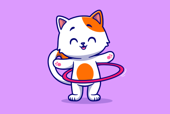 Cute Cat Playing Hula Hoop Cartoon