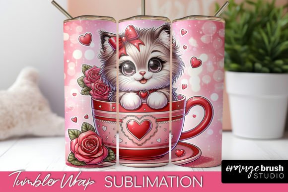 Cute Cat Valentine Tumbler Sublimation