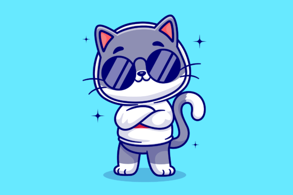 Cute Cool Cat Wearing Eyeglasses Cartoon