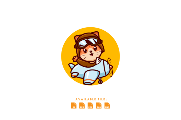 Cute Kitten Pilot a Ride Airplane Illust