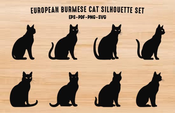 European Cat Silhouette Set Burmese Cats