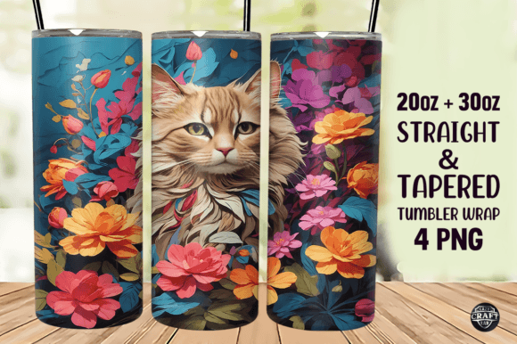 Flowers Cat Skinny 20oz Tumbler Wraps
