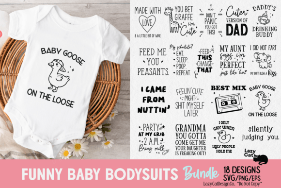 Funny Baby Bodysuits SVG PNG Bundle