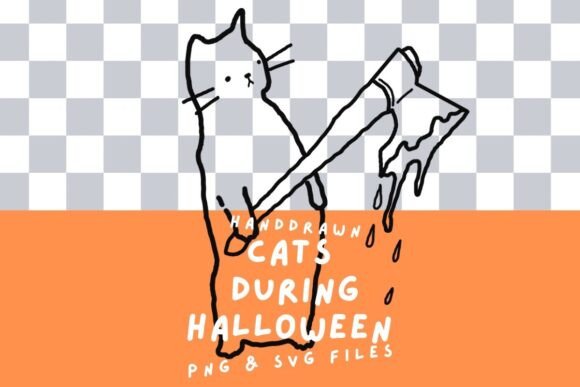Halloween Cat Holding a Bloody Axe Doodle