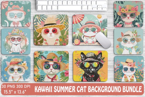 Kawaii Summer Cat Background Bundle