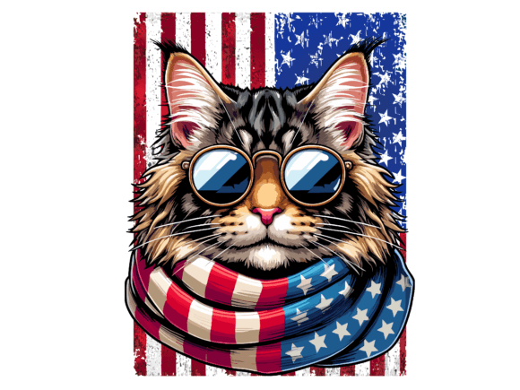 Maine Coon Cat 4th of July USA Flag