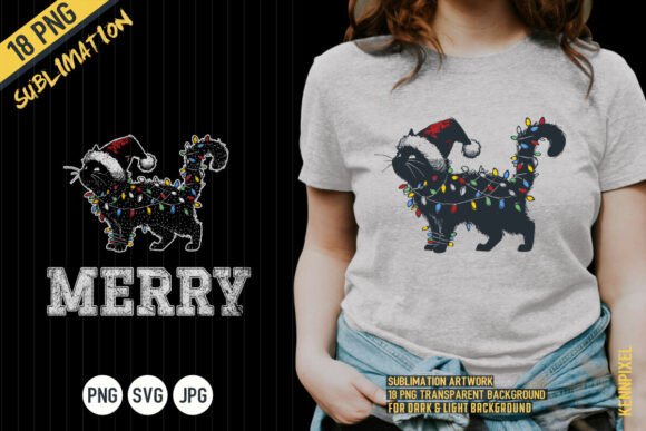 MERRY CAT WRAPPED by CHRISTMAS LIGHTS