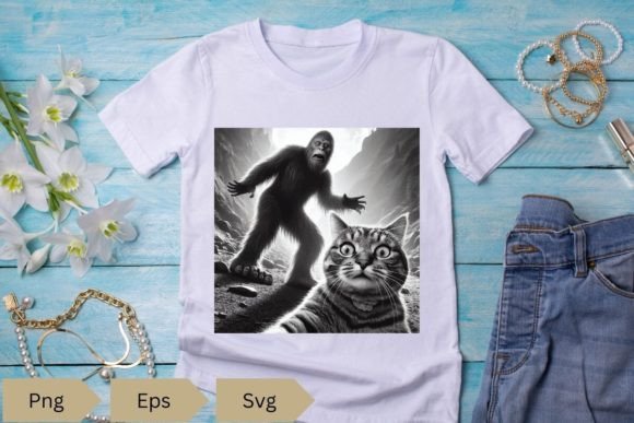 Scared Cat Selfie with Sasquatch Bigfoot
