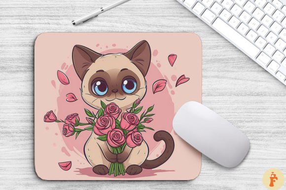 Valentine Cute Cat and Bouquet Mouse Pad