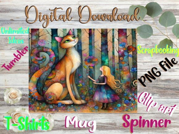 Whimsical Girl and Cat